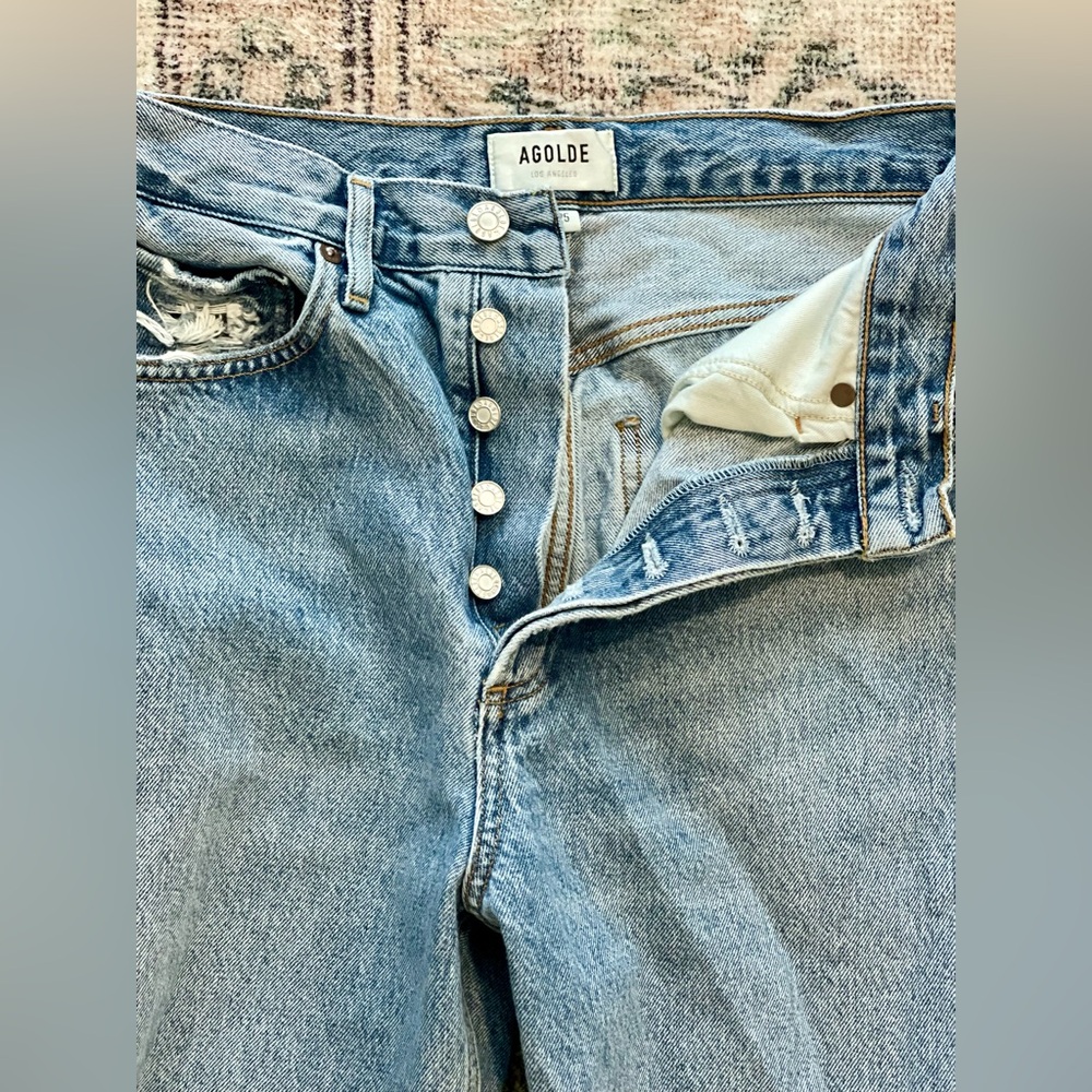 Agolde Straight Leg Jeans with Vintage Distressing Mid Rise Loose Fit 90's - Picture 4 of 8